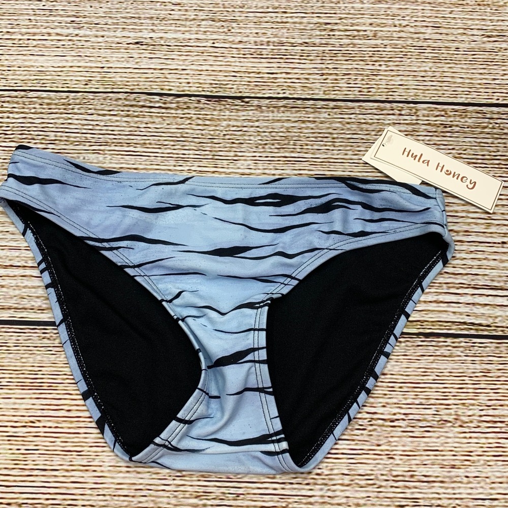 Hula Honey Bikini Bottoms Blue Black Tiger Print‎ Swimsuit [Size Small] NWT